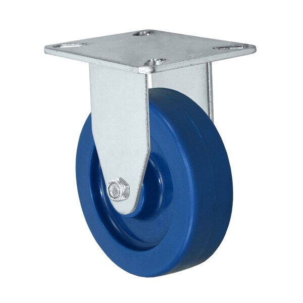 5" Solid Polyurethane Wheel, Rigid Caster, Plate Size: 3-1/8"x4-1/